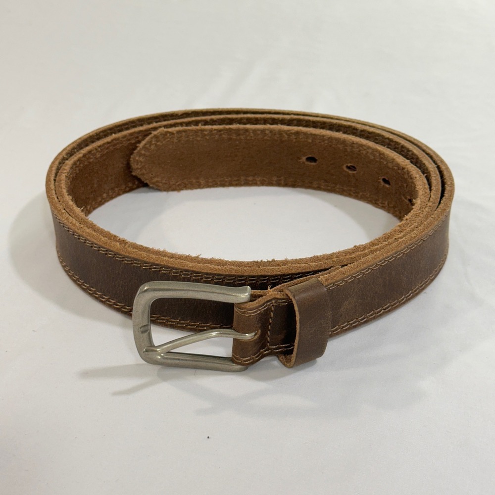 Vatan Genuine Leather Belt Mens‎ 50 Distressed Brown Silver Buckle Rugged Casual